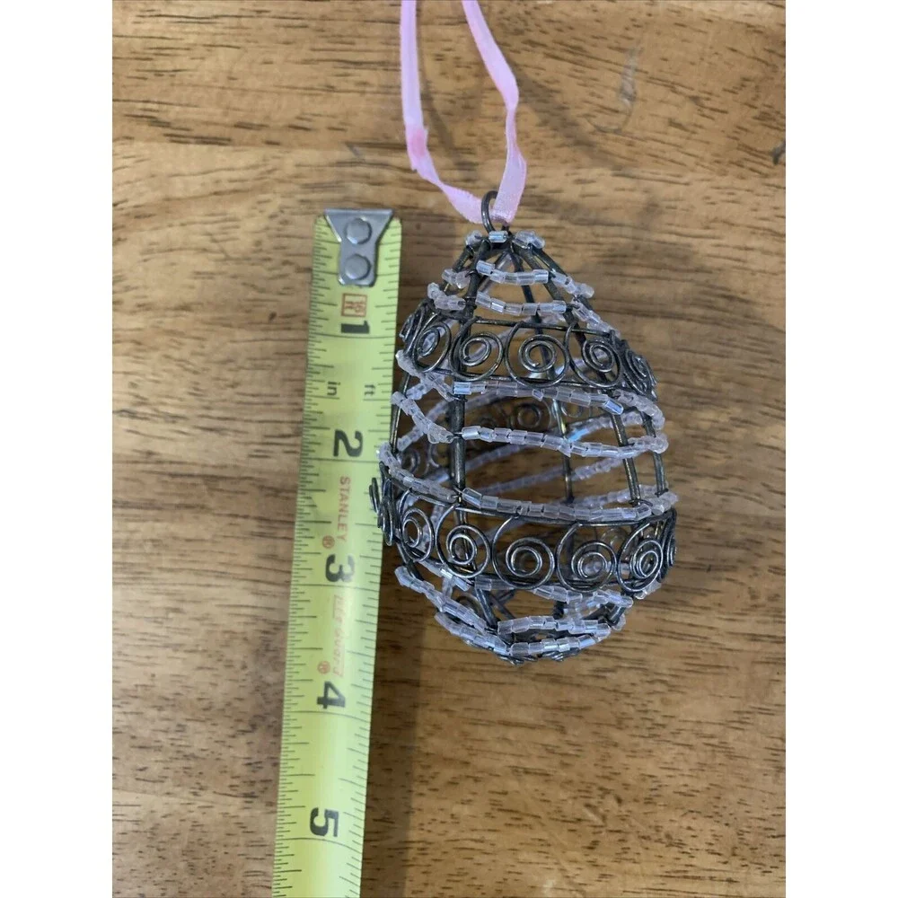 Vintage Pink Beaded Wire Egg Ornament‎ Easter